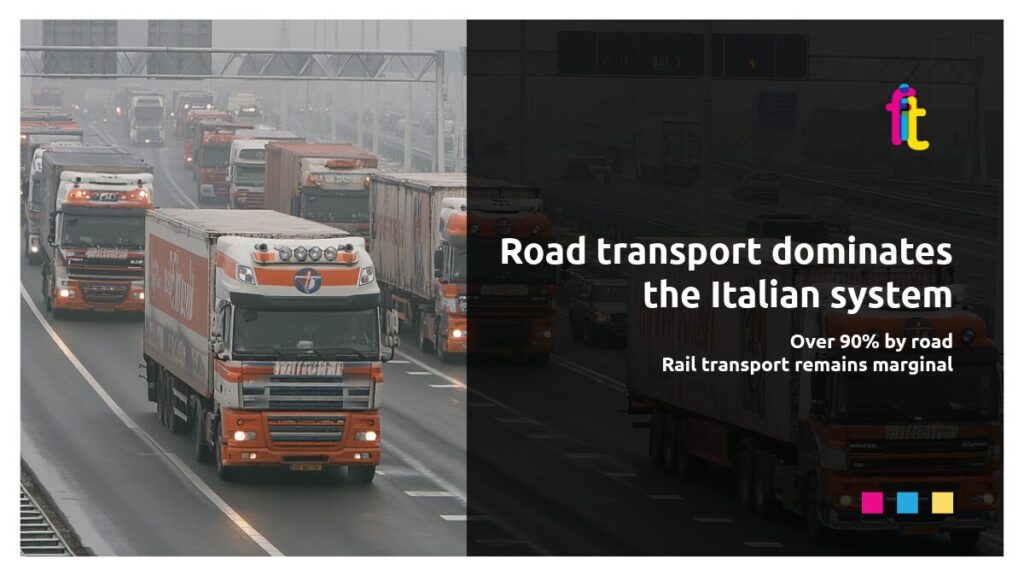 Road transport dominates the Italian system